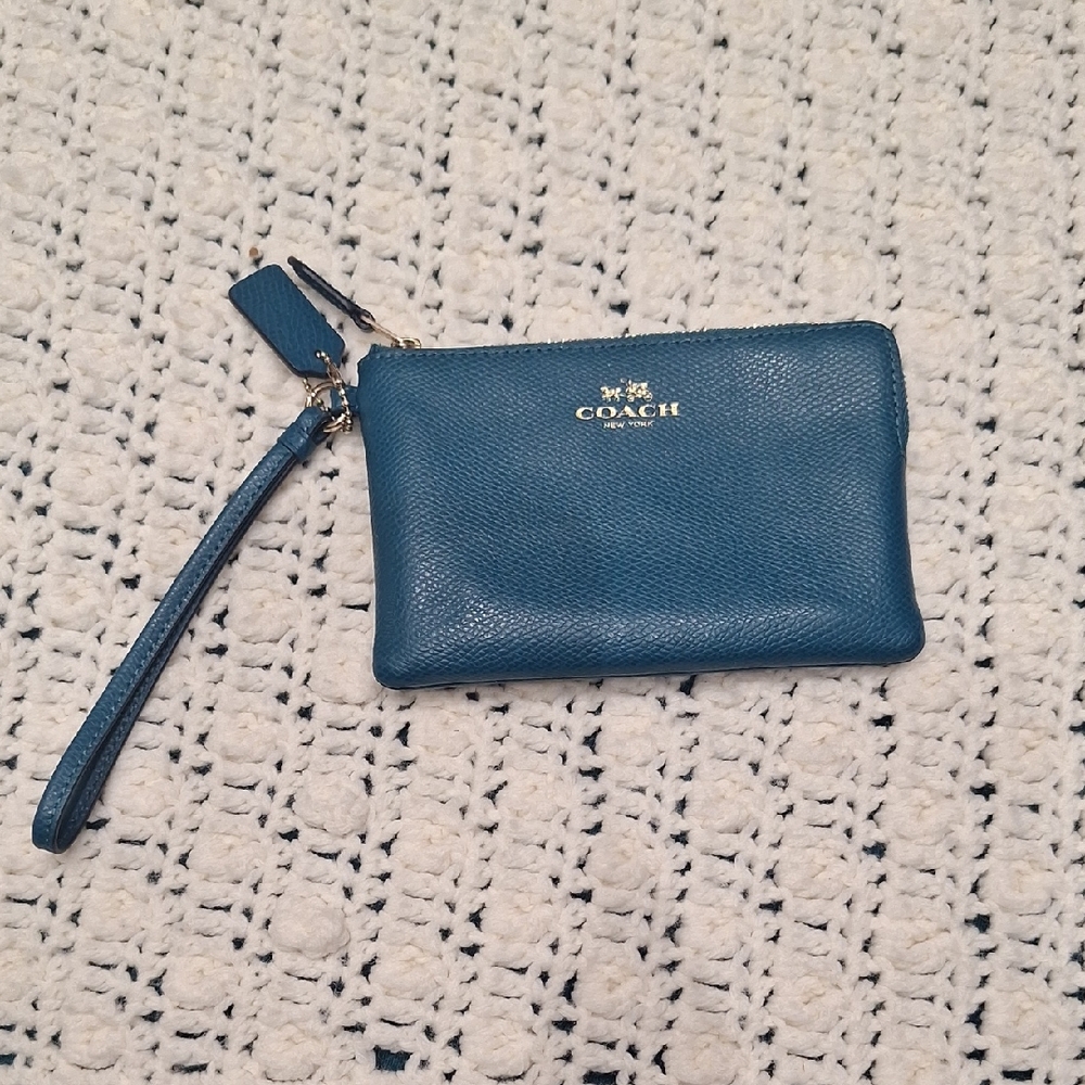 Coach Teal Leather Wristlet